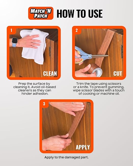 MATCH 'N PATCH Wood Grain Repair Tape - Wheat Maple, 2.25 in x 15 ft (1-Pack) – Wood Grain Colored Duct Tape for Mirror Frame, Trim, Borders, Floor and Other Furniture, Scratch Repair Kit