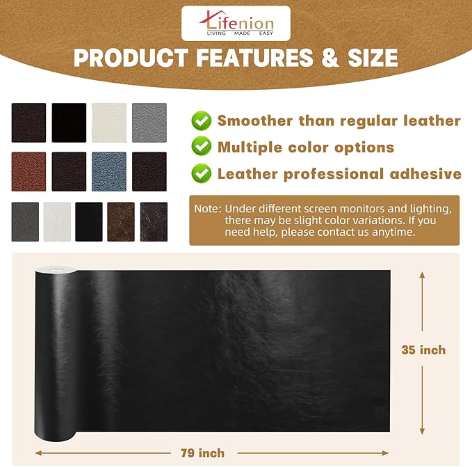 Leather Repair Patch, 35X79 Inch Self Adhesive Leather Repair Tape, Large Vinyl Patch Kit for Couches, Sofa, Furniture, Car Seats, Office Chairs, Cabinets, Handbags（Black, 35X79 Inch）