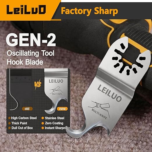 LEILUO 6 Pcs Gen-2 Oscillating Tool Hook Blade Cardboard Carpet Shingle Cutting Multi Tool Hook Knife Blade Compatible with DeWalt Makita Milwaukee and More