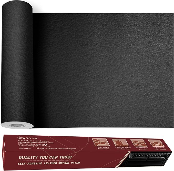 Leather Repair Kit, 17 x 99 Inches, Black, Classic Style, Self-Adhesive Tape, Vinyl & Leather Repair Kit, Car & Furniture Repair