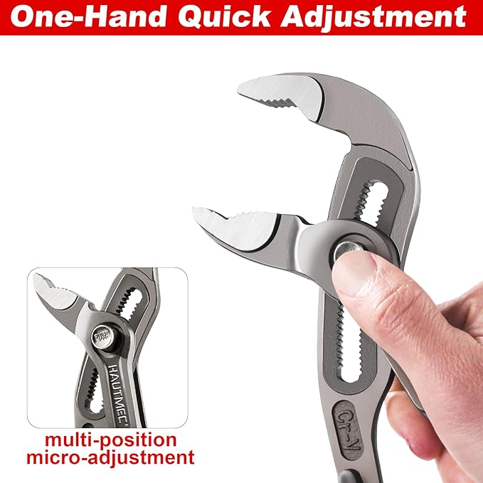 HAUTMEC 12-Inch Water Pump Pliers, Fast Adjustable Tongue and Groove Joint Pliers, V-Jaw with Comfort Grips, Rust-Proof CRV Steel Construction for Plumbing, Home Repair, and Pipe Fittings HT0368-PL