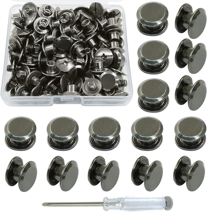 60 Sets Black Chicago Screws, M5*4mm Leather Rivets Screw Rivets Buttons DIY Leather Trim Craft Bookbinding for Decorate Repair Belt Bag Shoes Purse