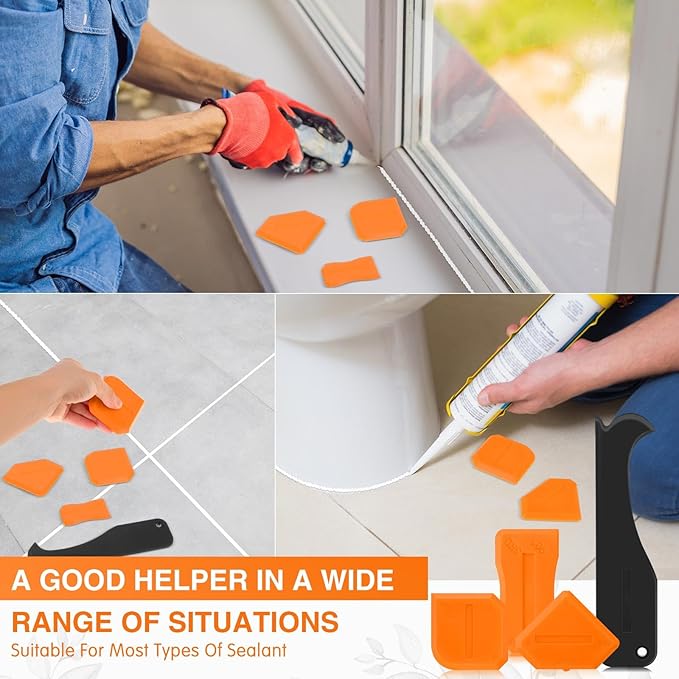 Outus 4 Pieces Silicone Caulking Tool Set Sealant Finishing Grout Scraper Caulking Removal Tool for Kitchen Bathroom Floor Sink Joint Sealant Sealing Home House Renovation, Reuse and Replace(Orange)