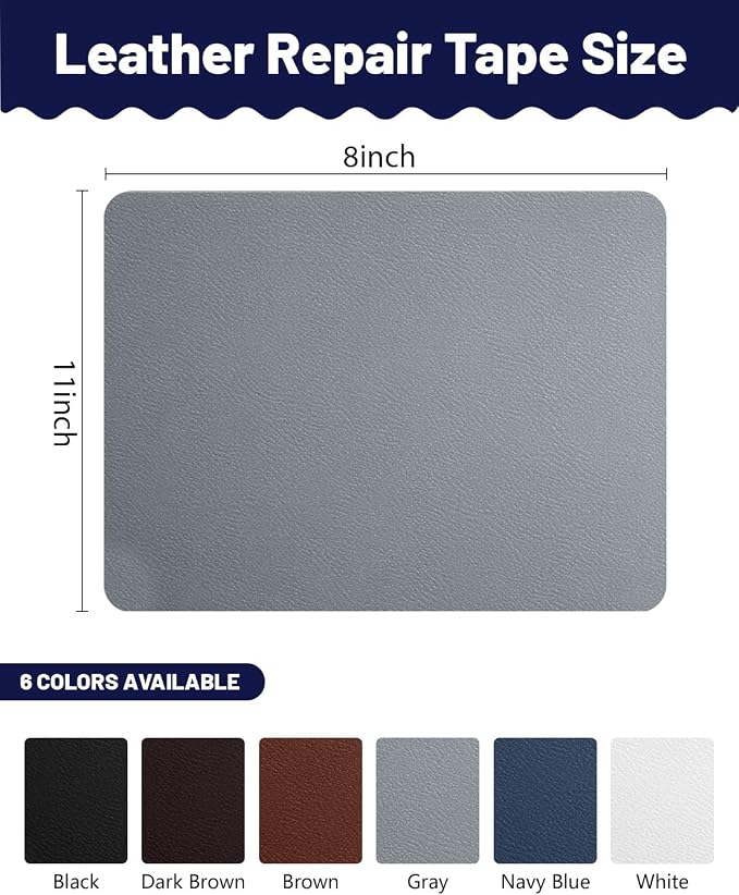 Leather Repair Patch Tape Kit,Self Adhesive Leather Repair for Sofa，Car Seat,Office Chair,Furniture,Jacket,Waterproof Strong Adhesive Vinyl Repair Kit. 8 in x 11 in,Fine Grained Gray