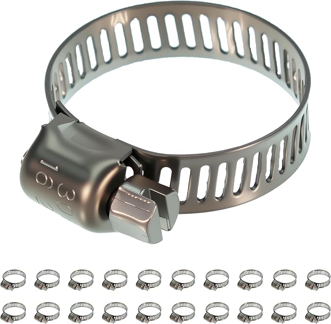 20PCS Hose Clamp Set 5/8-1'' 304 Stainless Steel Worm Gear Hose Clamps for Pipe, Intercooler, Plumbing, Tube and Fuel Line (20pcs 5/8-1/16-25mm)