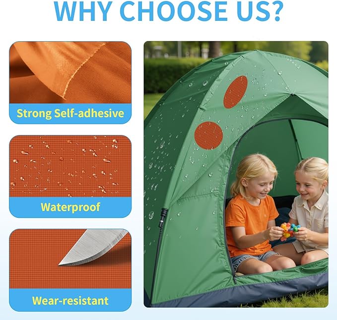 Waterproof Nylon Fabric Repair Tape Tent Repair Kit, 4pcs Outdoor Gear Tenacious Fix Tape, Self-Adhesive Fabric Patches for Clothes, Down Puffer Jacket, Tent, Sleeping Bag, Backpack, Orange