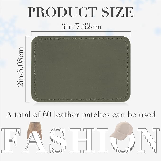 Dunzy 60 Pcs Leather Hat Patches Blank Leatherette Hat Patch with Adhesive Rectangle Laserable Leatherette Patch for Hats Custom Fabric Sew Laser Engraving DIY(Gray,3 x 2 Inch)