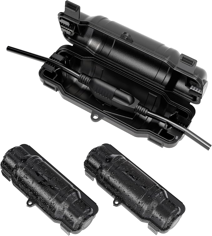 3 Pack Outdoor Extension Cord Safety Cover with Waterproof Seal IP54 Water-Resistant, Weatherproof Electrical Connection Box with 2 Latches, Plug, Socket, Holiday Decoration Light, Black