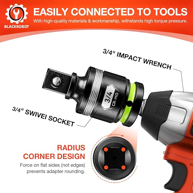 BLACKROBOT 3/4" Drive Impact Universal Joint Set, CR-MO Swivel Socket Adapter for Heavy-Duty & Automotive Repair, Flexibly Reach Tight-Angle Fasteners