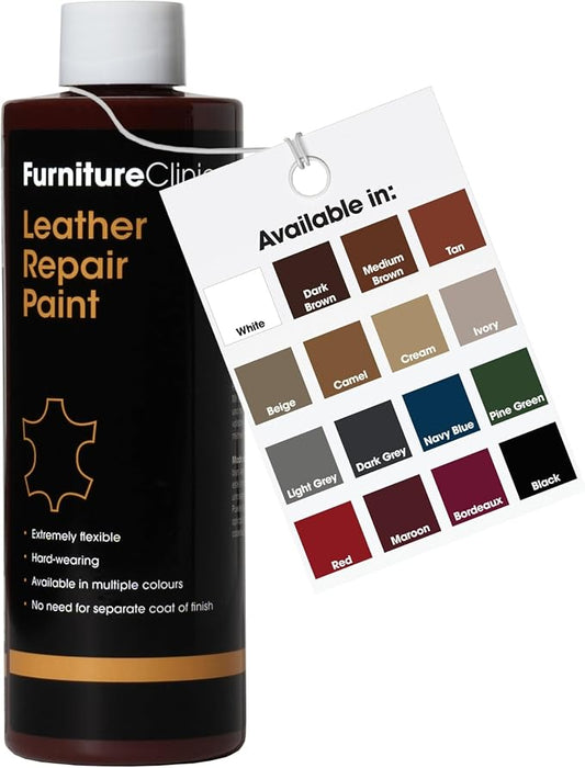 Furniture Clinic Leather Repair Paint | 2-in-1 Seal and Color | Use on Scratches, Tears, and Holes in Car Seats, Furniture | Quick and Easy Leather Repair Kit for Furniture (Maroon, 500ml / 17oz)