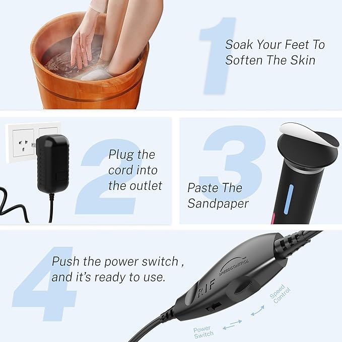 Electric Foot Filer-Electric Callus Remover for Feet,Professional Foot File Pedicure Tool with 80 Sandpaper Discs,High Speed Adjustable,Painless Dry Cracked Heel Care for Home Spa & Salon (Black)