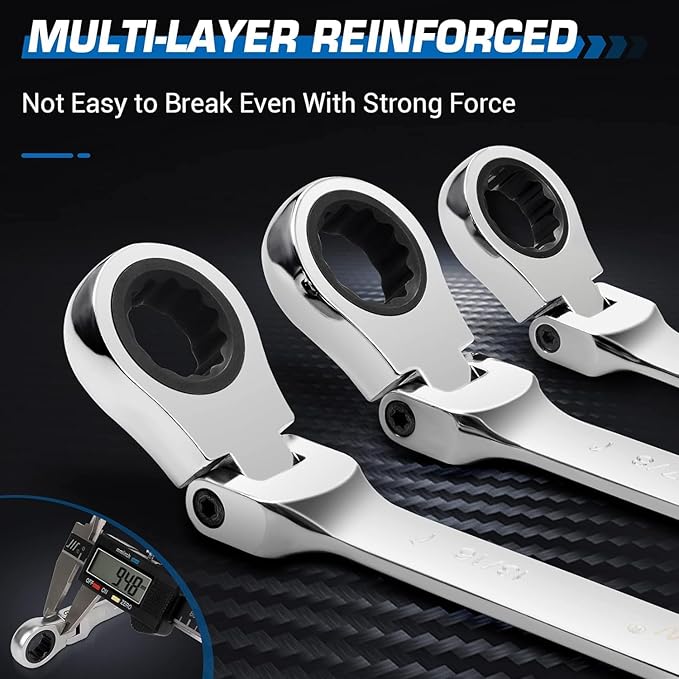 DISEN 12-13mm Extra Long Flex Head Ratcheting Wrench set, Double Box End Long Reach Ratchet Wrench, CRV Steel, Metric