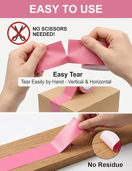 Pink Duct Tape Heavy Duty - 2 Inches x 30 Yards Pro-Grade Cloth Fabric Tape, Waterproof & No Residue, Multi-Use Flexible Adhesive Tape for Crafts, DIY, Repairs, Indoor & Outdoor - 1 Roll