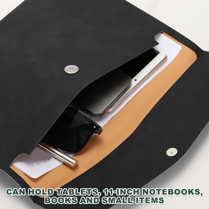 PATIKIL PU Leather A4 File Folder, Document Holder Filing Organizer Portfolio Envelope Folder Case with Snap Closure for Letter Receipt, Black