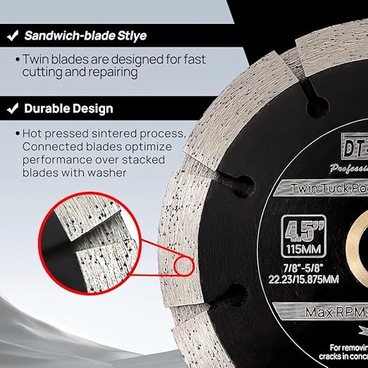 DT-DIATOOL Sandwich Tuck Point Blade - 5 Inch Mortar Raking Crack Chaser Dual Diamond Blade 7/8"-5/8" Arbor for Mortar Removal, Grout Concrete Asphalt Surfaces Repair, Masonry Brick Stone Cutting 2pcs