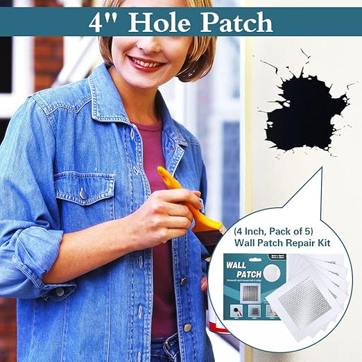4'' by 4'' Drywall Repair Patch, 5 Pcs Wall Patch Repair Kit, Self Adhesive Wall Mesh Repair, Large Hole Patch for Drywall, Sheet Rock Patch, Aluminum Metal Sheetrock Ceiling Dry Wall Patch