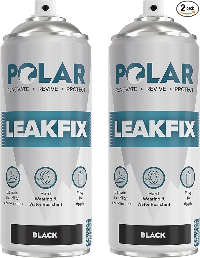 Polar Black Leak Fix Spray - 2 x 13.5fl. oz - Waterproof Roof Sealant - Instantly Seals Leaks and Cracks, for Lasting Protection on Roofs, Drainpipes & Gutter Repairs- for Interior and Exterior Use