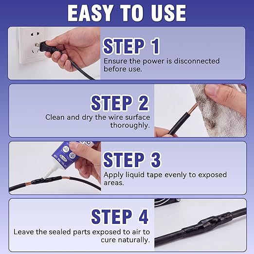 Liquid Electrical Tape, 2PCS 60ml Waterproof Insulating Sealant with Self-Tip, Fast-Drying & High Temp Resistant for Wires, Cables & Marine Repairs (Black)