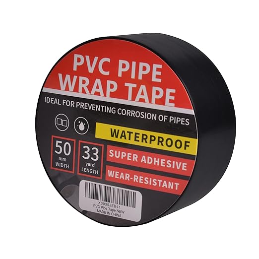 TAPEBEAR Corrosion Protection Pipe Tape, Wrap Pipe Tape for Drain Pipe, Metal Electrical Outdoor Underground Pipe, Waterproof PVC Black Tape, Duct Anti-Corrosion and Protection, 2Inch X 33Yard