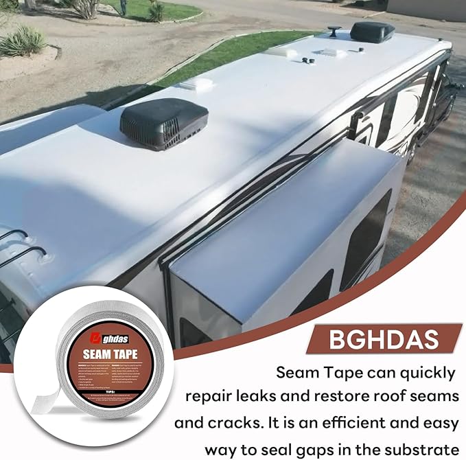 Bghdas Peel and Stick Seam Tape, Repair Leaks and Restores Roof Seams and Tears, Used for Bonding Metal, Wood, EPDM, Fiberglass, and Tiles, Efficient to Use, 2 Inch x 50 Feet Roll（1 Piece）