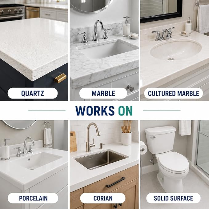 White Quartz Countertop Repair Kit – Quartz, Marble, Acrylic, Porcelain Countertop Chip Repair – Quick Drying – Fix Chips, Cracks, Scratches, Nicks