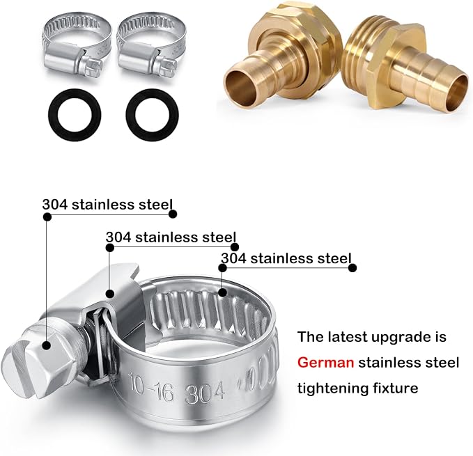 SIGURANTA Garden Hose Repair Connector with Clamps Hose End Repair Kit, 1/2"Barb Garden Hose Fittings Male and Female brass garden hose ends (1/2"Barb-2 Set)