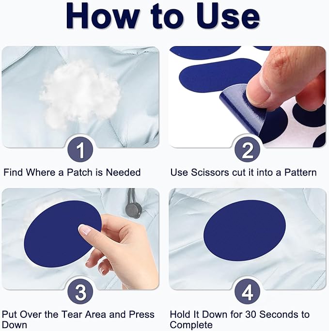 Self-Adhesive Nylon Patches Tent Repair Kit – Outdoor Gear Tenacious Repair Tape, Waterproof Fabric Patches for Clothes, Tent, Down Jacket, Backpack (45pcs, Blue