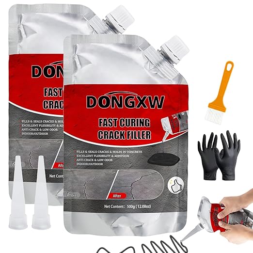 Concrete Crack Filler and Sealant Self-Leveling 2Packs, Slab Concrete Crack Waterproof Repair Sealant, Cement Crack Filler Caulking Glue for Cement-Based Materials