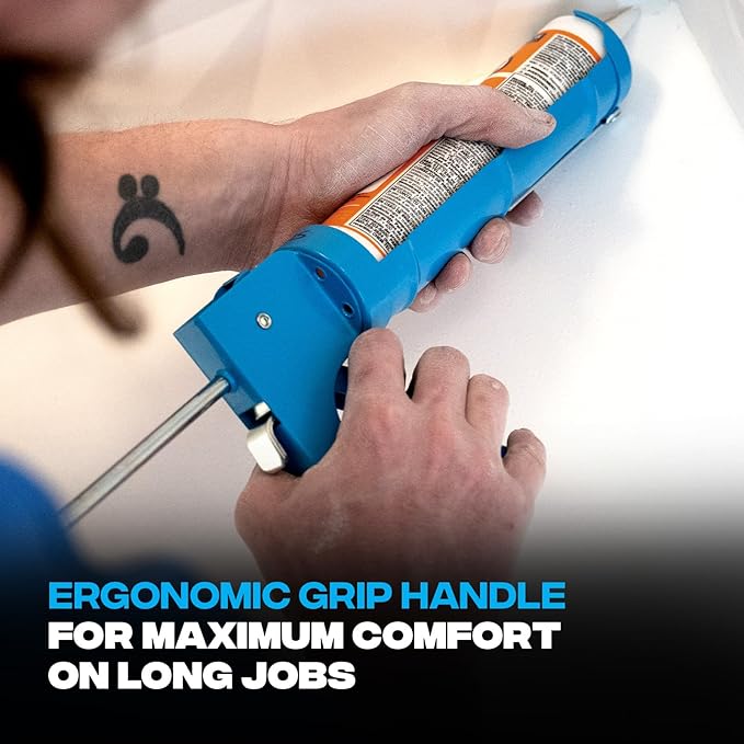 OX 10 oz Drip Free Caulk Gun - 10:1 Thrust Ratio Caulking Gun Tool with Seal Punch and Spout Cutter for Silicone - OX-T046205