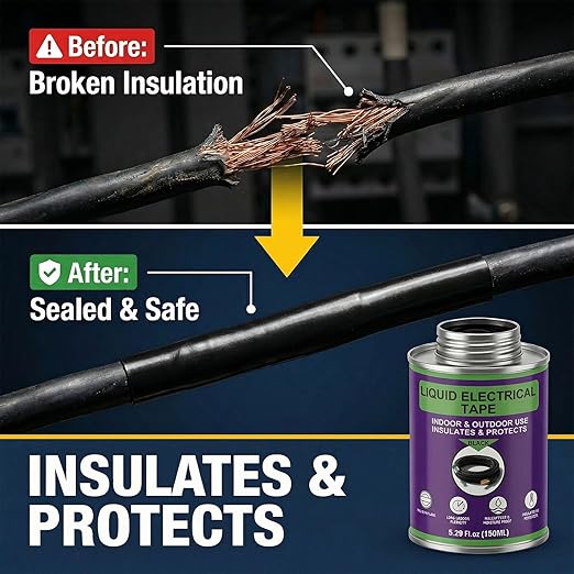 Liquid Electrical Tape, 5.29 Ounces, Black, Waterproof, UV Resistant, with Built-in Brush, for Marine Automotive Household