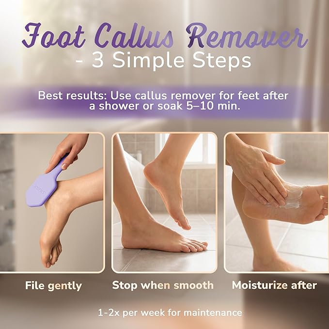 SILKLE Nano Glass Foot File - Silicone Foot Callus Remover for Feet and Cracked Heels - Heel Scraper for Dead Skin - Ergonomic Foot Scrubber & Exfoliator for Shower with Non-Slip Grip - Purple