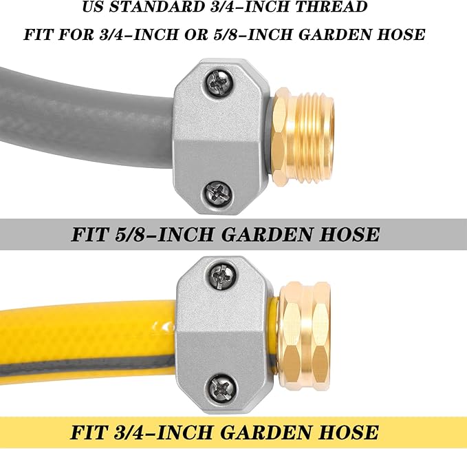 Garden Hose Repair Kits, 2 Sets Aluminum Alloy Water Hose Connector, Fit 3/4" and 5/8" Garden Hose, Male and Female Hose End Repair Fittings Replacement, Hose Mender Kit