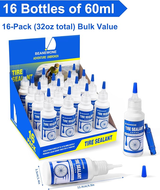 Tubeless Tire Sealant, Tubeless Bike Sealant - 2oz per Bottle, Long-Lasting for MTB, No Tubes and Tubeless Tires. No Tire Removal, Directly Refills in Under 30s