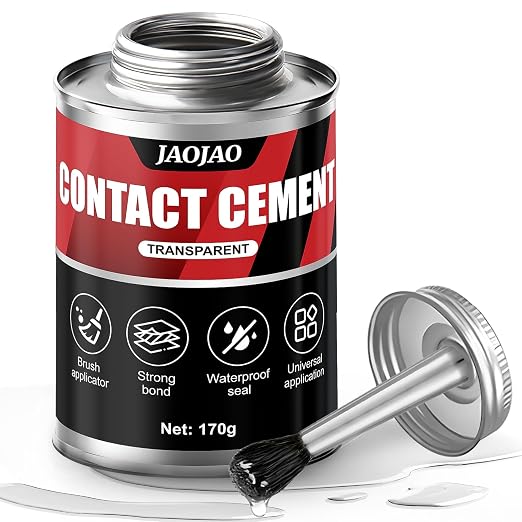 Contact Cement Adhesive, 6 OZ Contact Cement with Brush - Waterproof & Heat-Resistant, Instant Strong Bond for Wood, Metal, Leather, Laminate - Ideal for Carpentry, Shoe Repair & DIY Projects