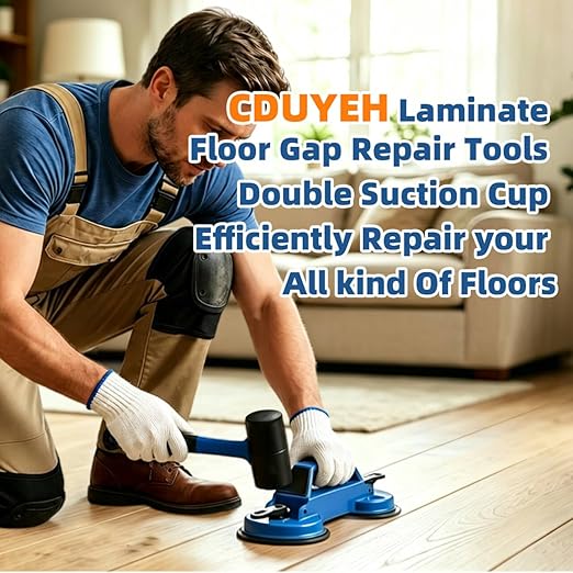 Floor Gap Fixer Tool Enhanced Suction Cup 45°Striking Surface Floor Laminate Flooring Tools with Suction Cup and Mallets and 6pcs Sticky Pads Slot Cutter for Vinyl Flooring Repair Tool (Blue)