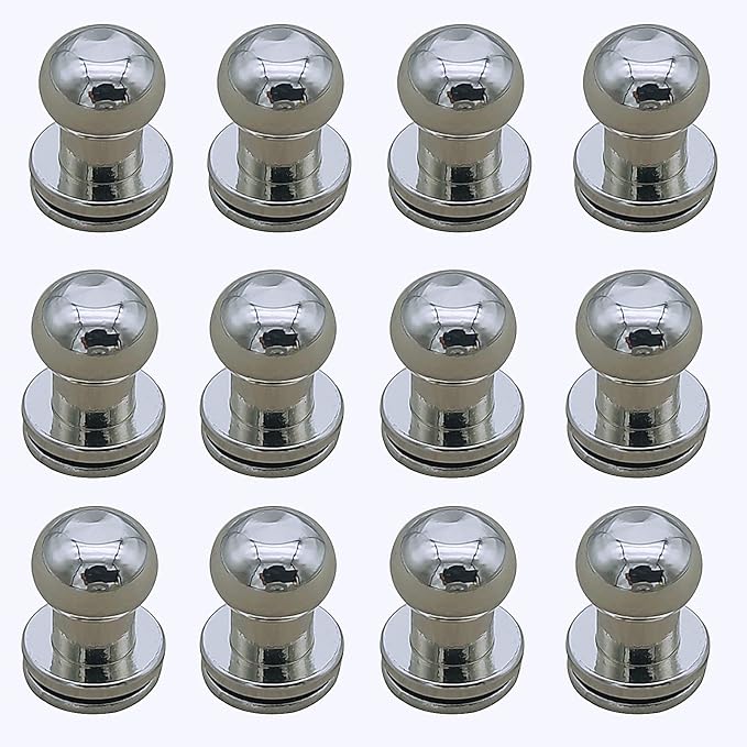 Denailey 12 Sets Solid Brass Round Head Button Stud Screw Leather Rivet Chicago Screws Button Rivets for Leather Craft Belt Wallet Handbag Repairs Decoration (Round Head Size 6mm, Shiny Silver)