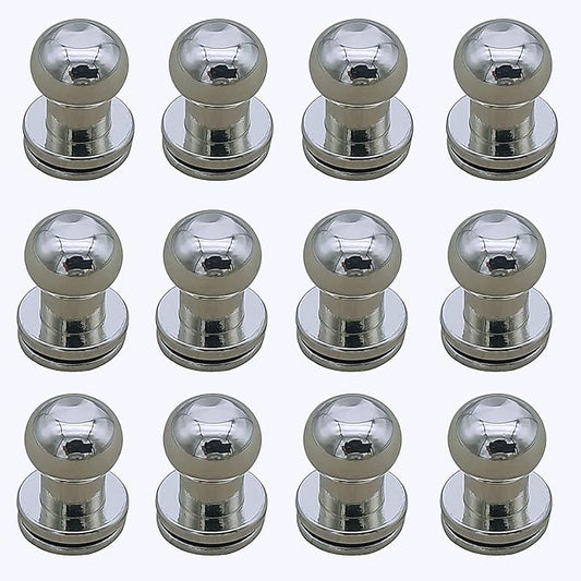 Denailey 12 Sets Solid Brass Round Head Button Stud Screw Leather Rivet Chicago Screws Button Rivets for Leather Craft Belt Wallet Handbag Repairs Decoration (Round Head Size 6mm, Shiny Silver)