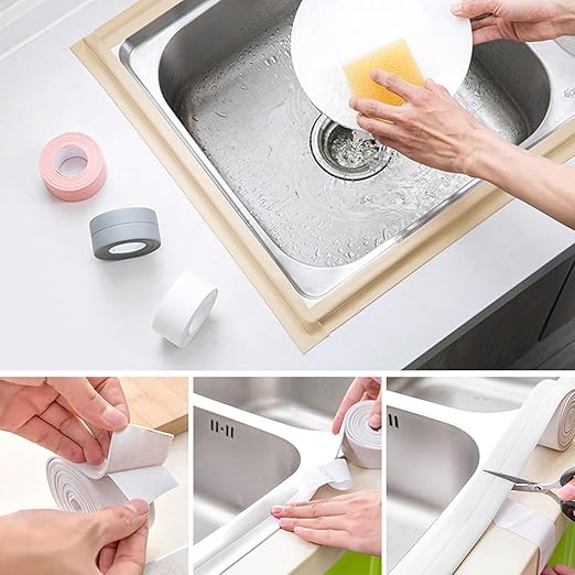 3 Rolls Caulk Tape Self Adhesive Caulk Strip Waterproof,Beige Caulking Sealant Trim for Bathroom, Caulk Sealing Strip for Toilet Sink Edge Protector with Sealing Tool (10.5Ft x 1.5In)