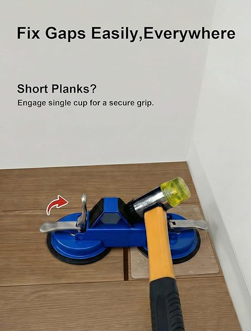 PlayMoon Floor Gap Fixer Tool, Heavy Duty Dual Suction Cup Floor Gap Repair Tool with Metal Levers for Laminate Flooring Engineered Hardwood and Vinyl Plank (Blue)