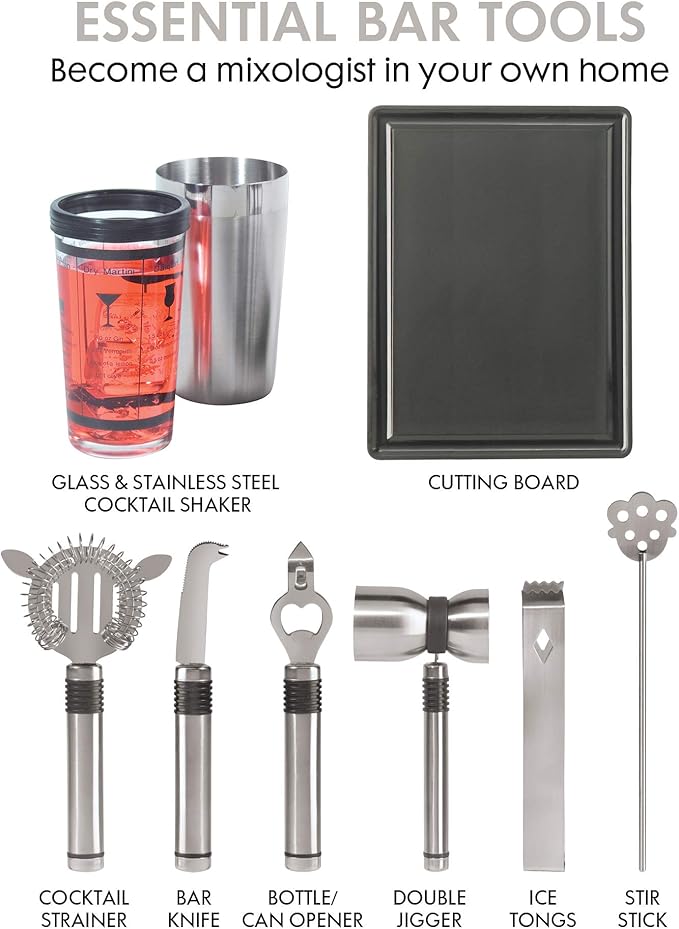 Oggi Pro Stainless-Steel 10-Piece Cocktail Shaker and Bar Tool Set