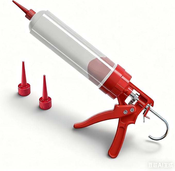 Professional Caulking Gun, Red and White, Manual Pressure Grouting Tool, 14.96x2.36 Inch, Labor Saving Design，Suitable for grouting various materials