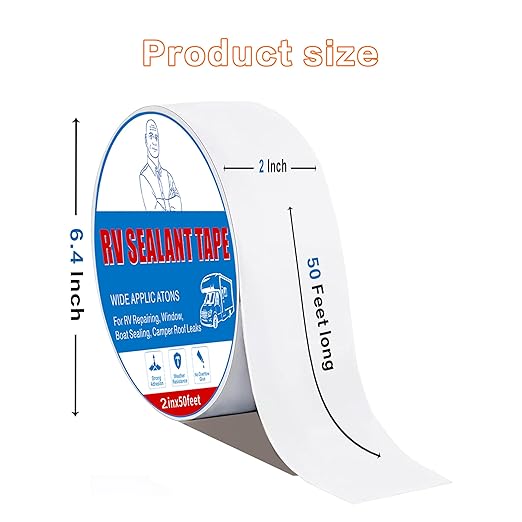 Rv Roof Tape White 2 Inch X 50 Feet, Waterproof Repair Sealant Tape UV-Resistant & Weatherproof Rv Awning Repair Tape for Window, Vent, Boat Sealing, Truck Camper Roof Patch kit Metal Roof Sealant