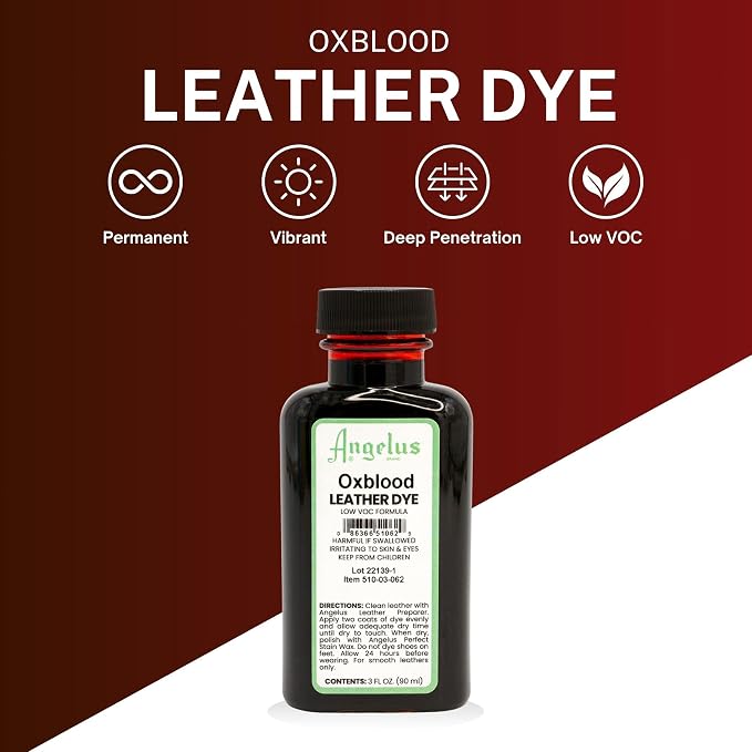 Angelus Leather Dye - Flexible Leather Dye for Shoes, Boots, Bags, Crafts, Furniture, & More 3oz, Dauber Included (Oxblood)