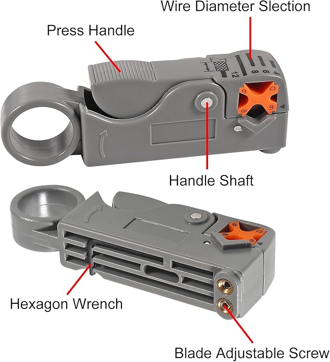 10Pcs F Type RG6 Compression Connectors Coaxial Cable Crimper Kit with Wire Stripper Repair Tool Compatible with RG59, RG6, RG11 Compatible Adjustable Tool for Satellite TV, Home Use