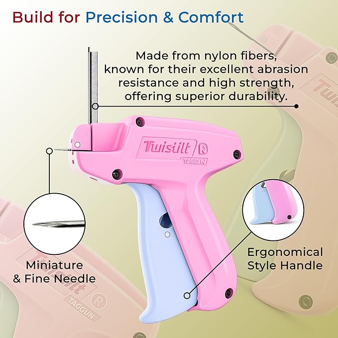 Stitch Gun for Clothes (Quick Fix Tool, Not a Sewing Machine), Handheld Clothing Tag Gun for Quick Clothing Repairs Includes 6 Needles, 1000 Black & 1000 White Fasteners (Pink & Blue)