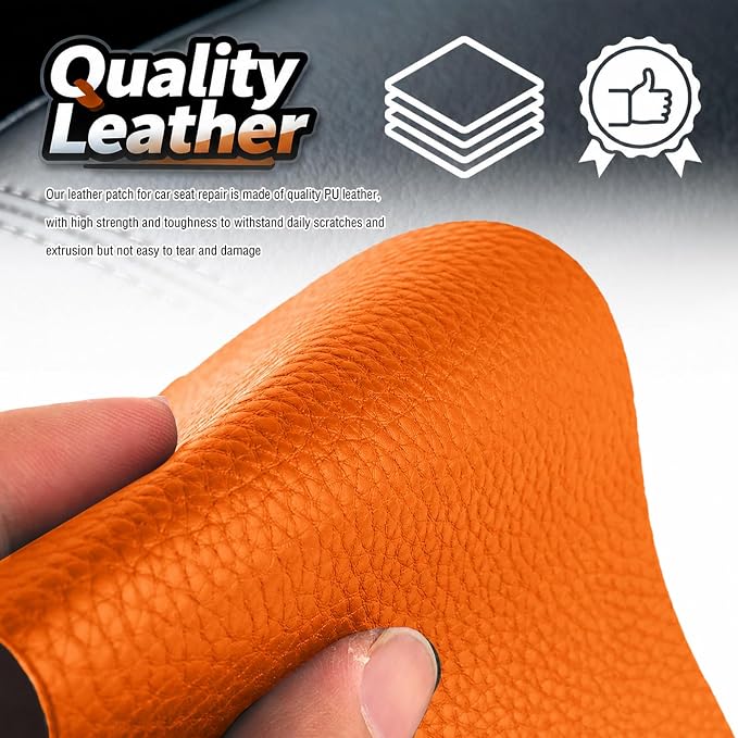 2PCS PU Leather Patch for Car Seat Repair,Self-Adhesive Leather Repair Patch Tape Vinyl Repairs Kit,Portable Car Leathers Repairs Kit for Cars Upholstery Seat,Furniture (Orange)