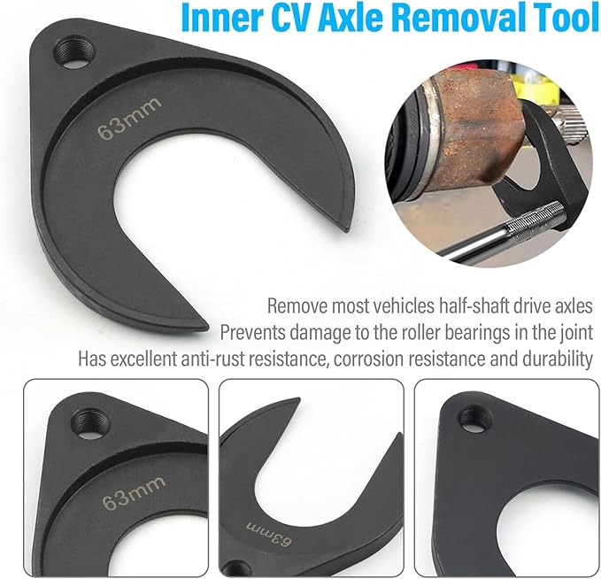 63mm Inner CV Axle Puller Removal Tool with Nut, Front Wheel Drive Axle Pulley Attachment, CV Joint Fork Adapter Fits Slide Hammers with 5/8"-18 Threads, CV Joint Axle Removing Tool