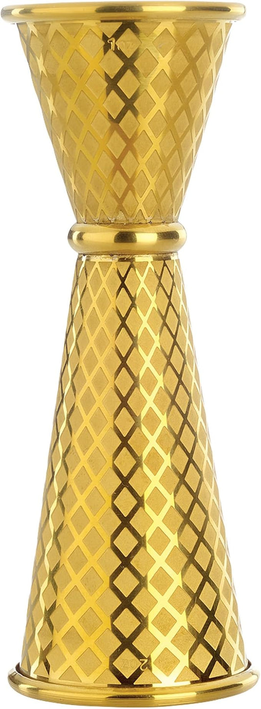 Barfly 1 x 2 oz. Diamond Lattice Etch Japanese Style Jigger, Gold Plated