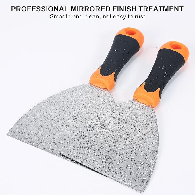 2-Piece Spackle Knife Set：4"，and 6" Professional Putty Knives - Paint Scraper and Drywall Tools for Wall Repair-WEGAZ