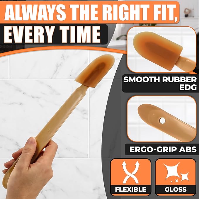 4-Piece Caulking Tool Kit for Silicone Sealant & Grout – Finishing & Smoothing Caulk Tool Set for Bathroom, Kitchen, Tile & Window – Reusable Urethane Rubber Tips with ABS Handle, Sizes 0.78"-1.73"